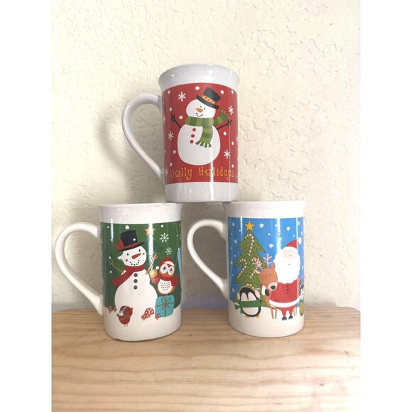 Set Of 3 Royal Norfolk Christmas-Themed Ceramic Mugs - Picture 1 of 5